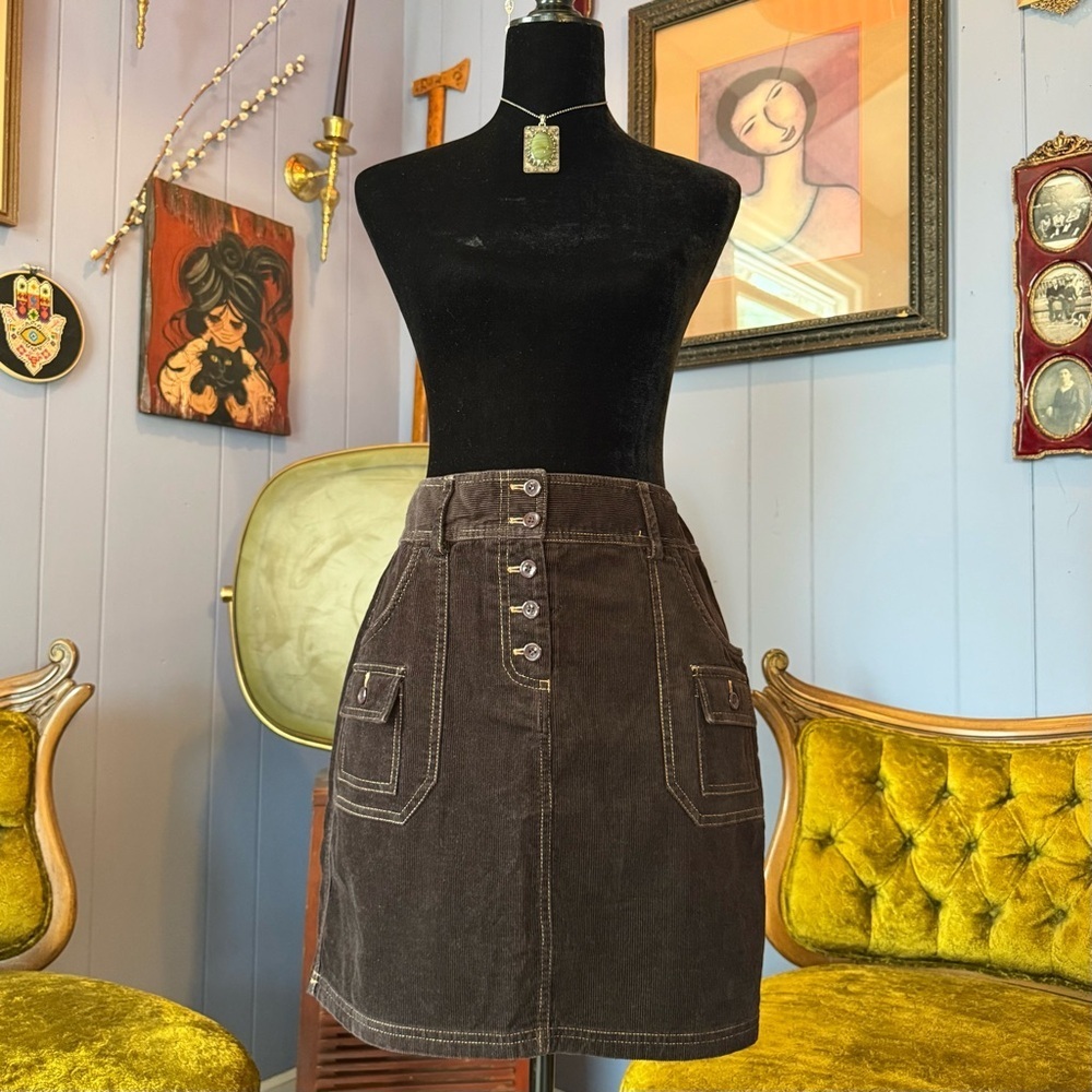 Vintage 90s I.N.C. International Concepts Brown Corduroy High Rose Mini Skirt